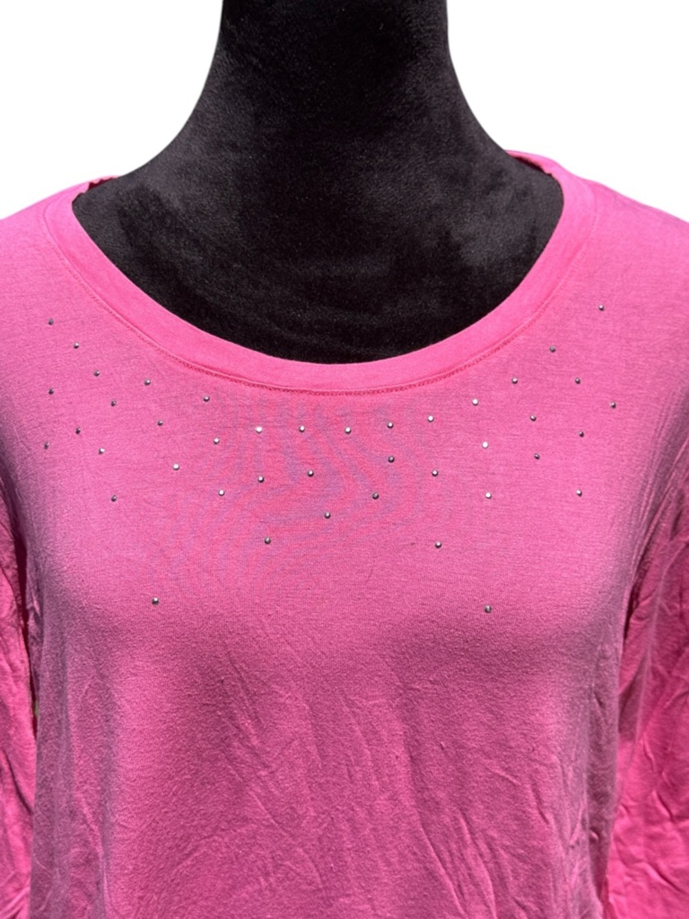 Palm Grove Pink Rhinestone Ruched Side 3/4 Sleeve Tunic Top L Rayon Spandex - Picture 3 of 8